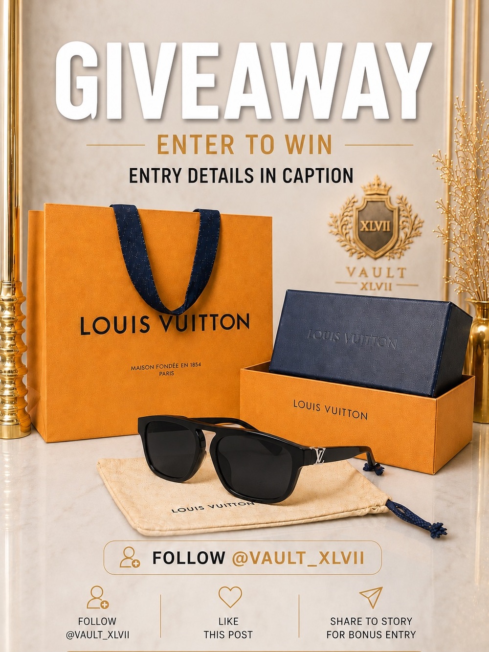 Louis Vuitton Men’s Black Sunglasses with Silver LV Accent